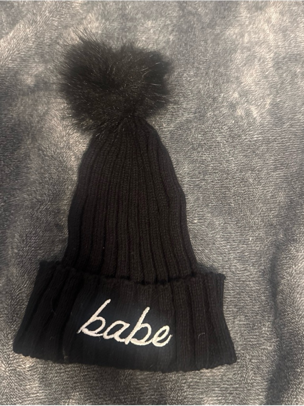Black 'Babe' Pom Beanie - Kids Accessories